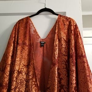 Anthropologie rust orange velvet shawl kimono
